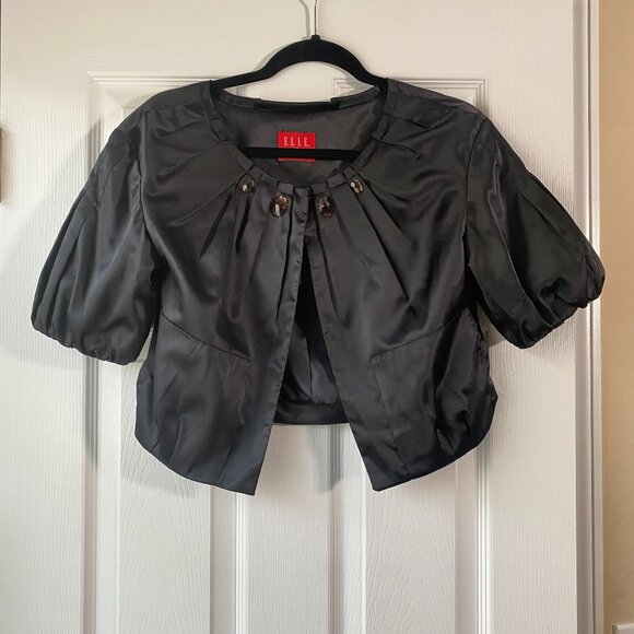 Elle | Black Satin Embellished Cropped Bolero Jacket - Picture 1 of 7